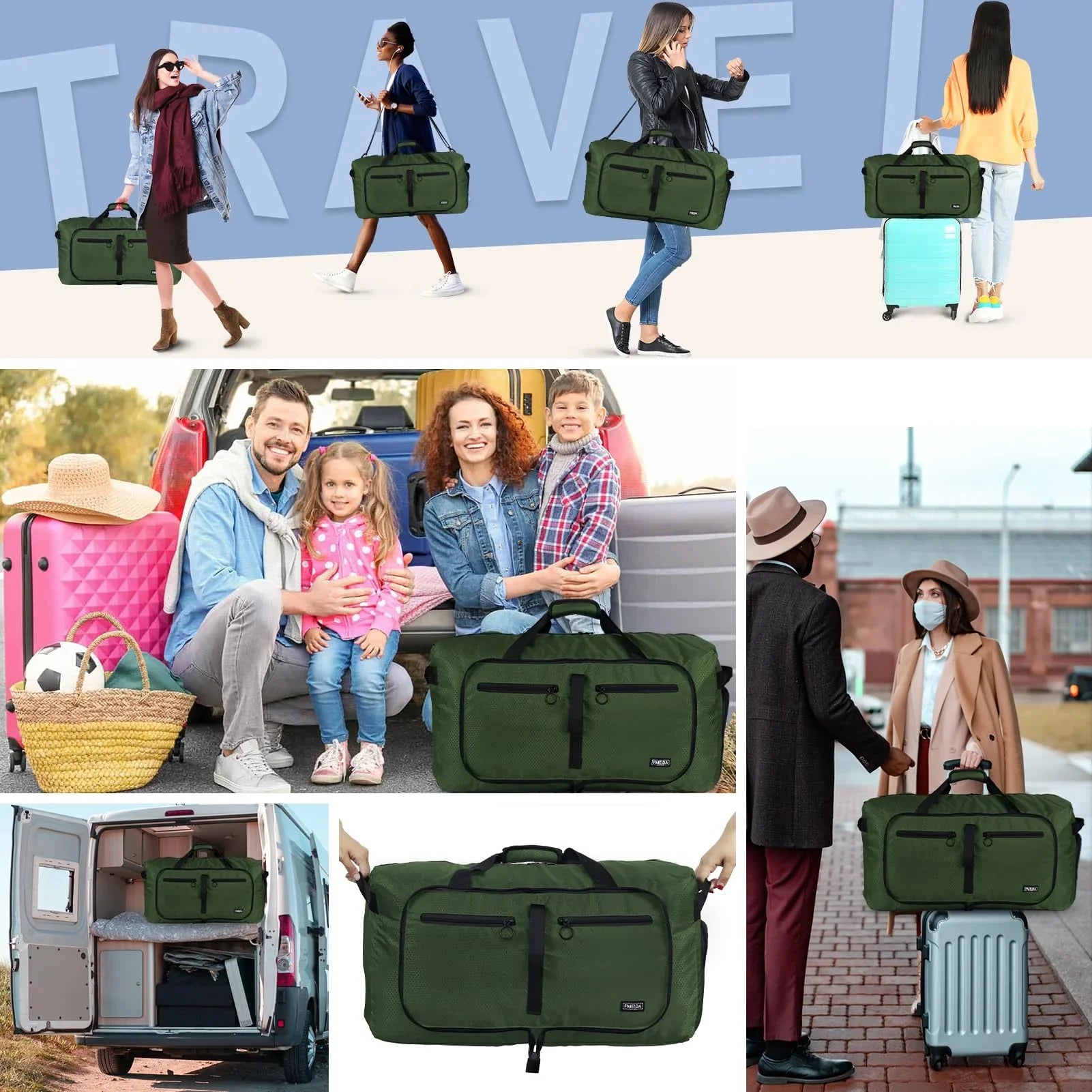 Fmeida 65L Unisex Adult Travel Duffel Bag, Large Gym Bag with Shoe Compartment and Shoulder Strap, Waterproof Duffel Bag Sports Bag, Black, Duffel bag with shoe compartment - STREET STYLE