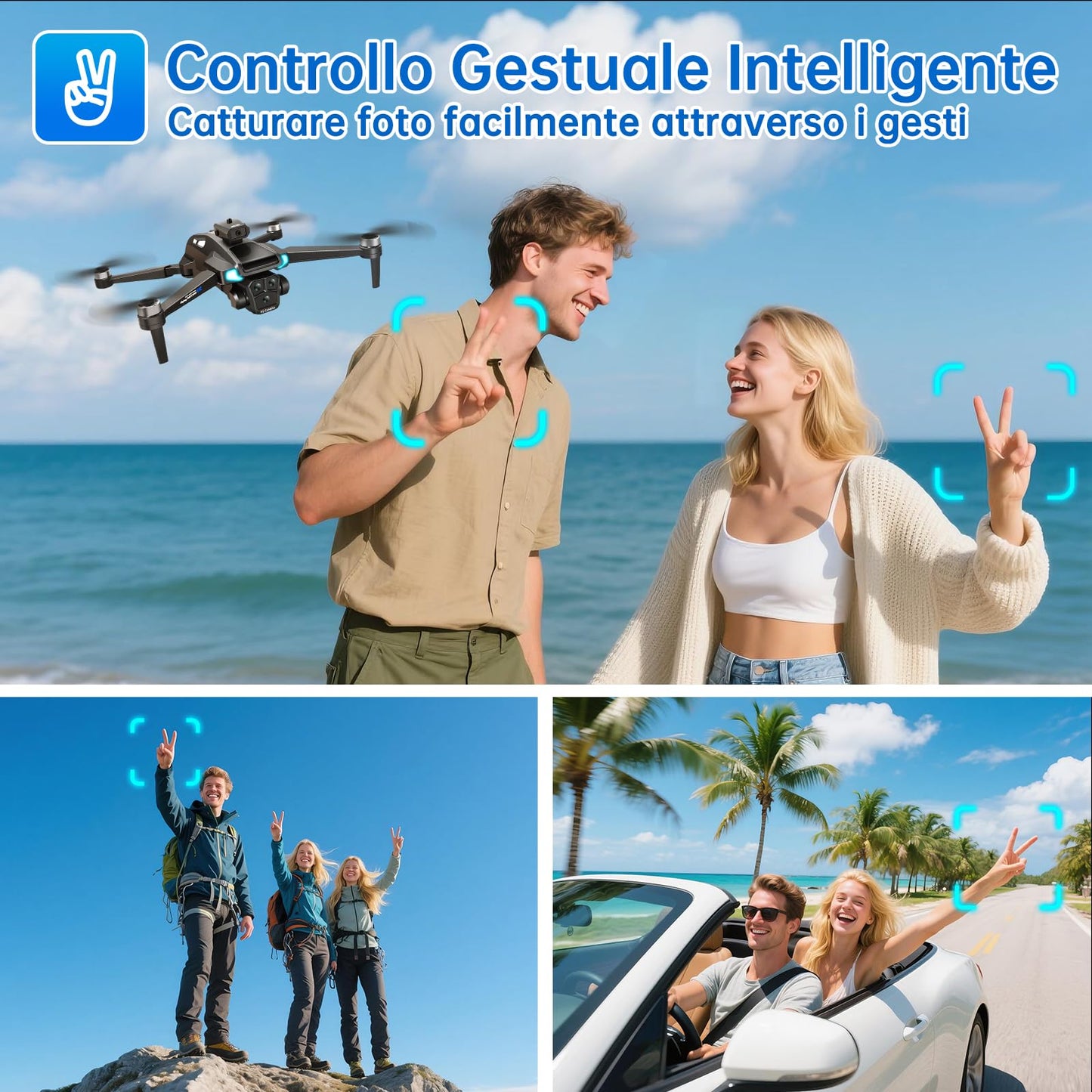 Drone con Telecamera 4K HD per Adulti e Principianti, Tempo massimo di volo 40+ minuti,Mini Quadcoptero RC Piegevole 2.4G WIFI con Motore Brushless, 2 Batterie, Autoscatto con Gestuali