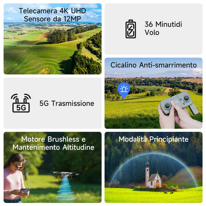 Ameta Drone con Telecamera 4K per Bambini e Adulti, S20 Lite Mini Droni Pieghevole con Motore Brushless/ 36min di Volo/Altitudine Mantenimento/Volo Circolare, Regalo per Uomo Ragazzo, Meno di 249g