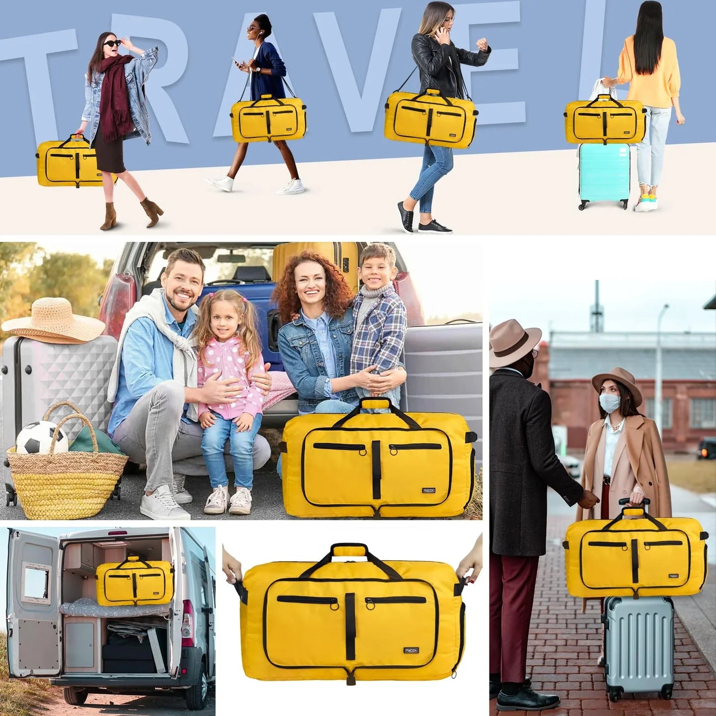 Fmeida 65L Unisex Adult Travel Duffel Bag, Large Gym Bag with Shoe Compartment and Shoulder Strap, Waterproof Duffel Bag Sports Bag, Black, Duffel bag with shoe compartment - STREET STYLE