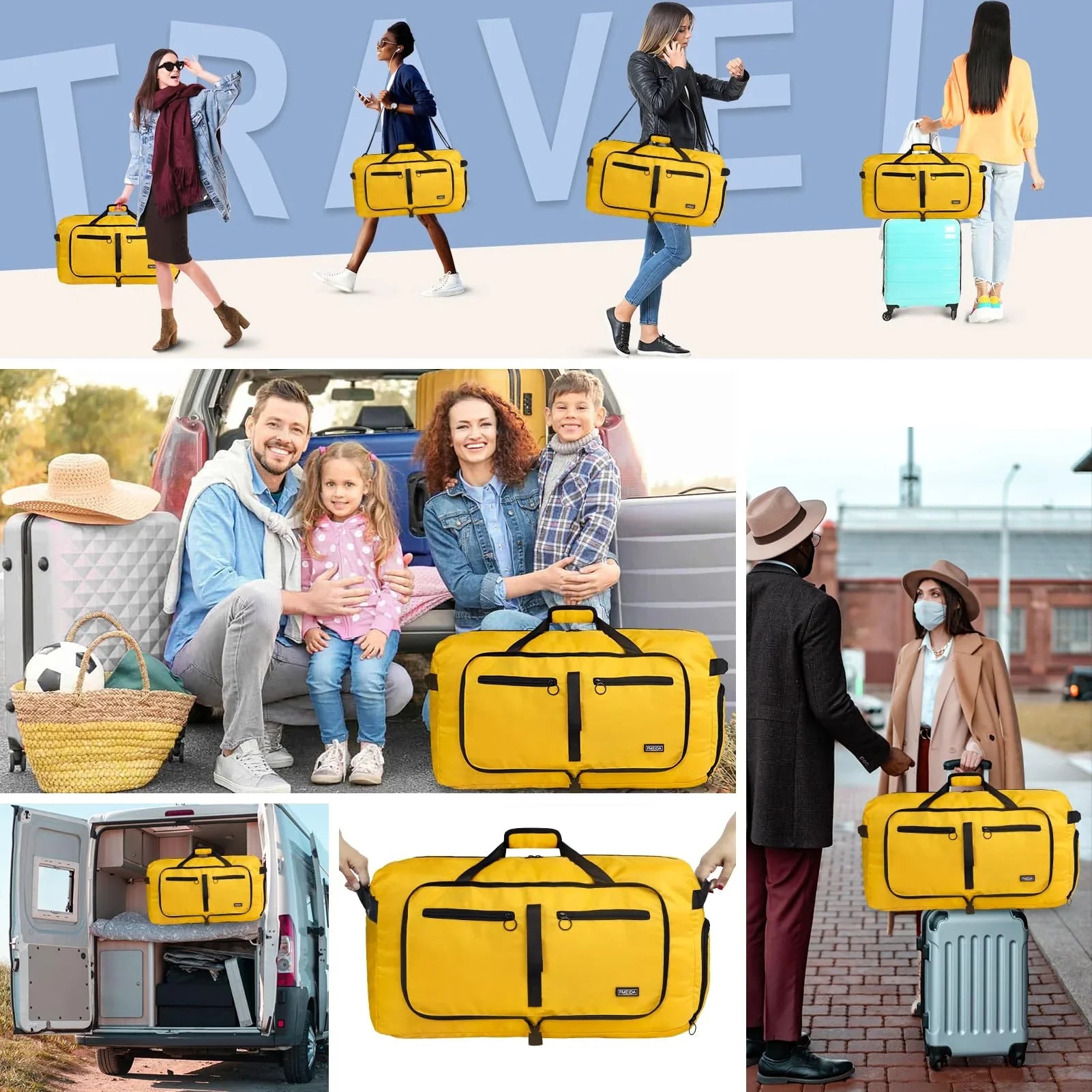 Fmeida 65L Unisex Adult Travel Duffel Bag, Large Gym Bag with Shoe Compartment and Shoulder Strap, Waterproof Duffel Bag Sports Bag, Black, Duffel bag with shoe compartment - STREET STYLE