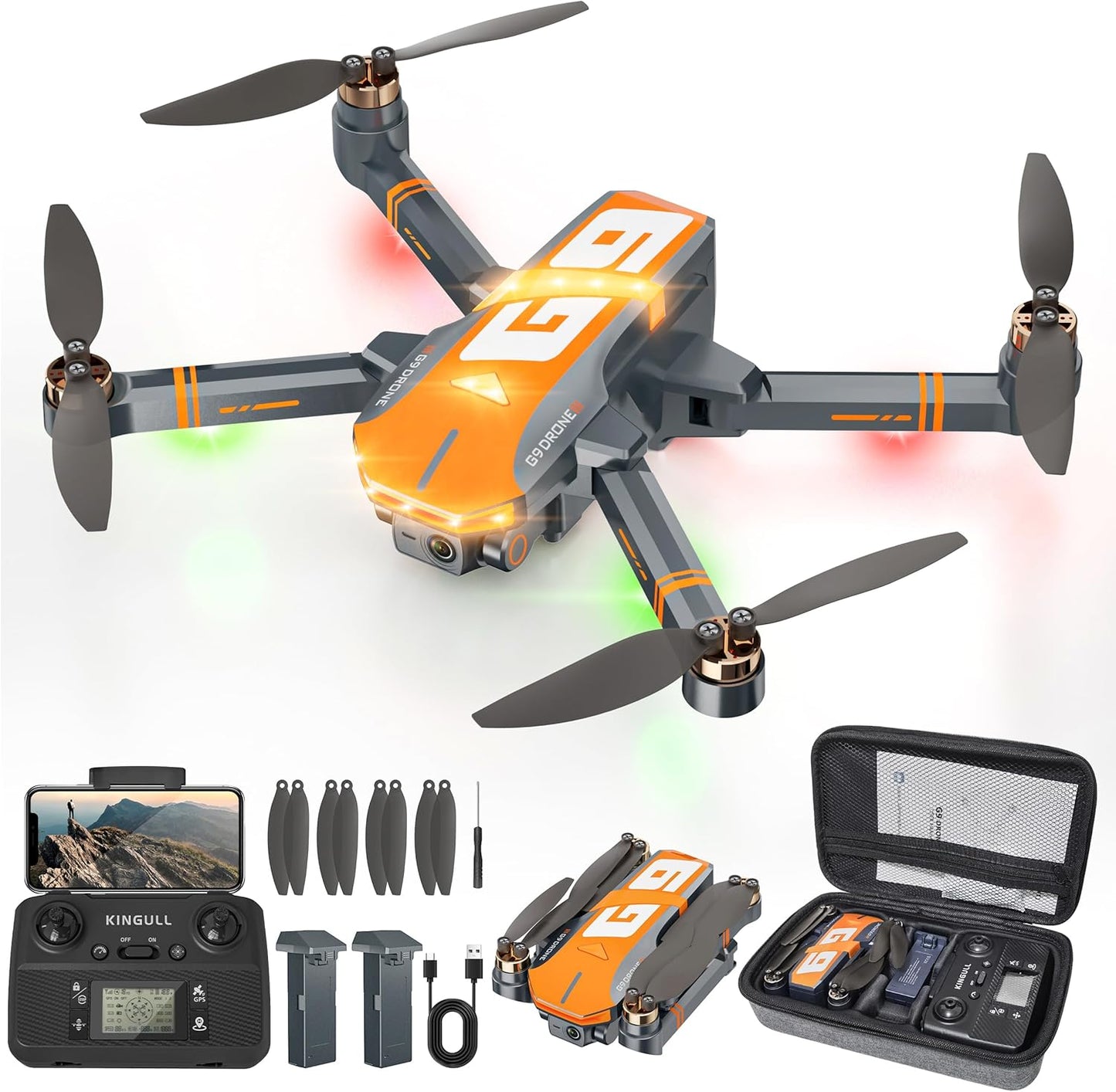 G9 GPS Drone con Telecamera 4K Professionale per Adulti e Bambini, Droni con Motore Brushless, 45 Minuti di Autonomia, 5G FPV Transmissione, Ritorno Auto, RC Quadricotter per Principianti, <249g, C0