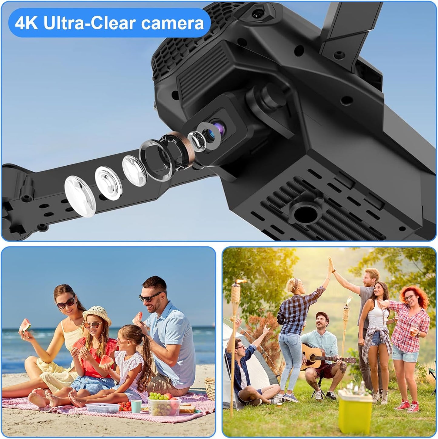 Drone con fotocamera 720P HD per bambini, WiFi FPV Drone per principianti, quadricottero RC con 2 batterie, sensore di gravità, 3D, modalità flip con un tasto, start/atterraggio, modalità altitudine