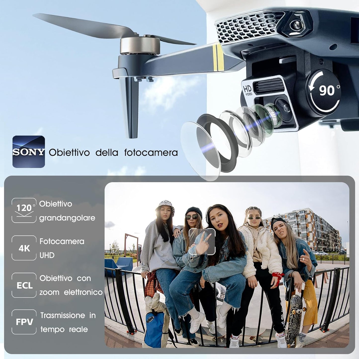 Drone con telecamera 4K HD per principianti - 800 m di portata, 60+ min di volo, WiFi FPV, motore brushless, Auto Hover, Auto Follow (3 batterie)