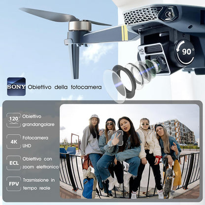 Drone con telecamera 4K HD per principianti - 800 m di portata, 60+ min di volo, WiFi FPV, motore brushless, Auto Hover, Auto Follow (3 batterie)