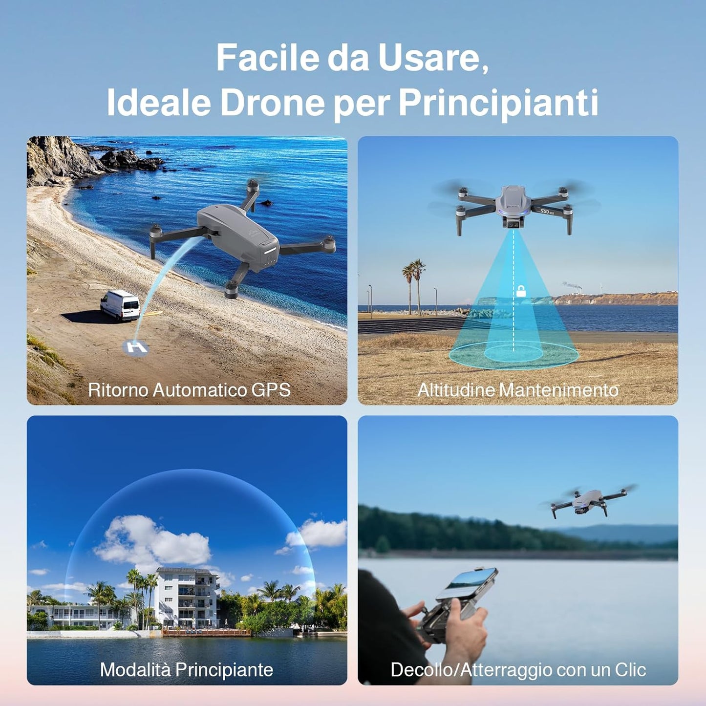 Ameta Drone con Telecamera 4K Professionale e GPS, S50 Lite Droni FPV con Ritorno Automatico, 50 Minuti di Volo, Follow Me, Modalità Intelligenti, Controllo Gesti, Portata 500m, Meno di 249g