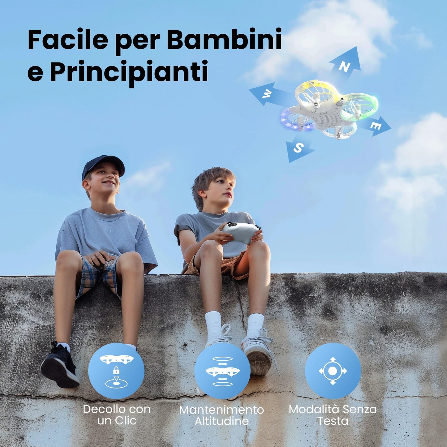 Ameta Morpho Drone con Telecamera per Bambini 1080P HD, Mini Droni FPV con 32 Luci RGB/Volo Circolare/ 3D Flip/ 18min di Volo/Cicalino Perso, Giocattolo per Ragazzi Ragazze, Meno di 249g