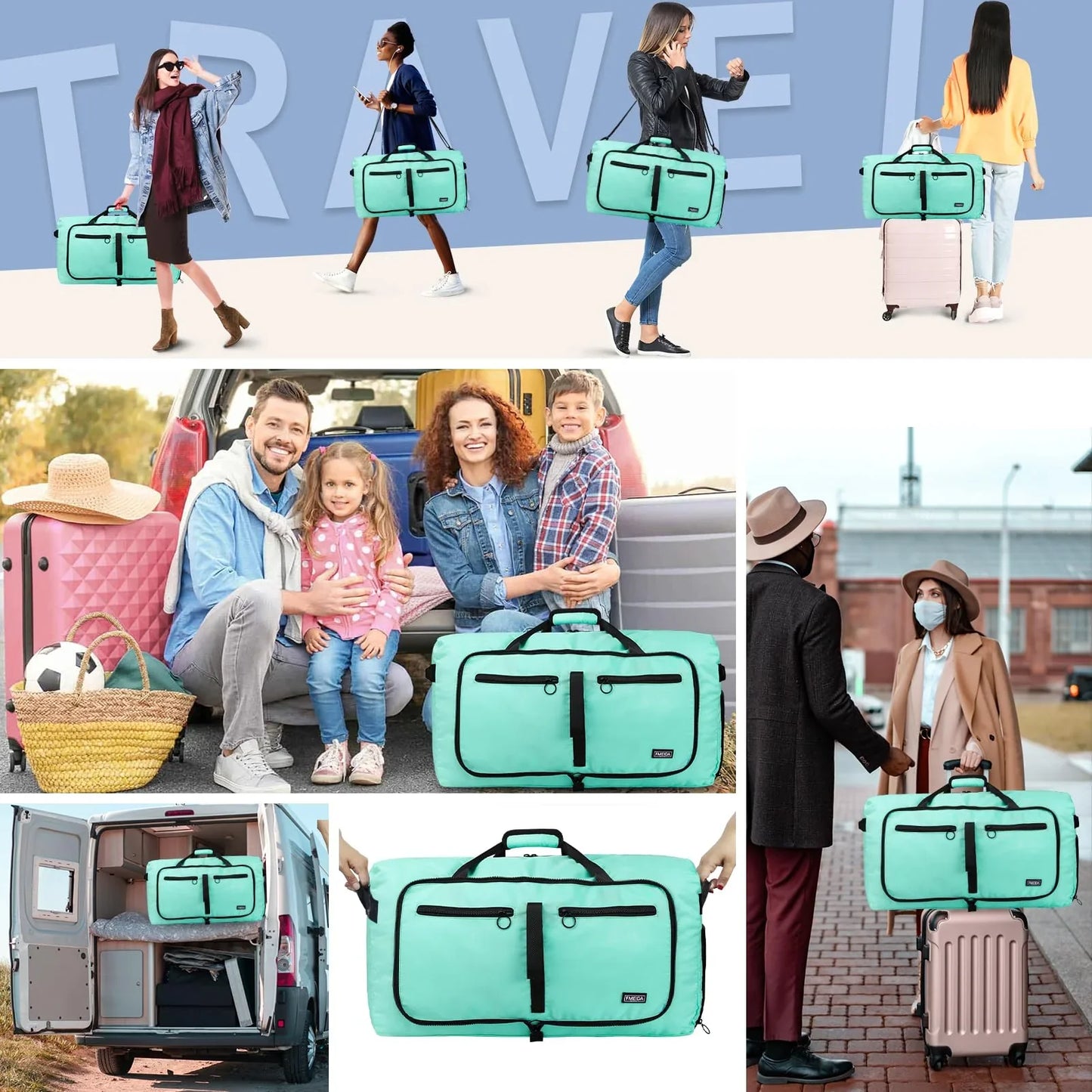 Fmeida 65L Unisex Adult Travel Duffel Bag, Large Gym Bag with Shoe Compartment and Shoulder Strap, Waterproof Duffel Bag Sports Bag, Black, Duffel bag with shoe compartment - STREET STYLE