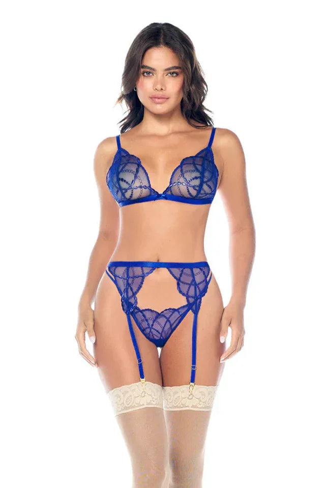 Mapale Sapphire Kiss Sheer Three-Piece Lingerie Set - STREET STYLE
