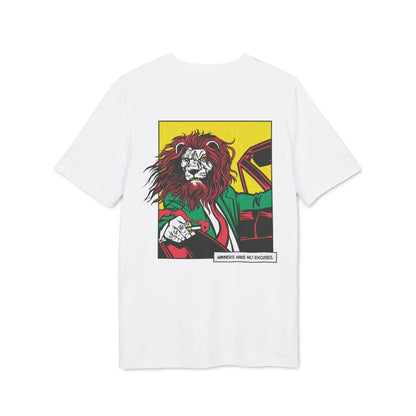 Boss Lion in Car - Comic Mafia - Premium Bio Unisex T-Shirt - Back Print - STREET STYLE