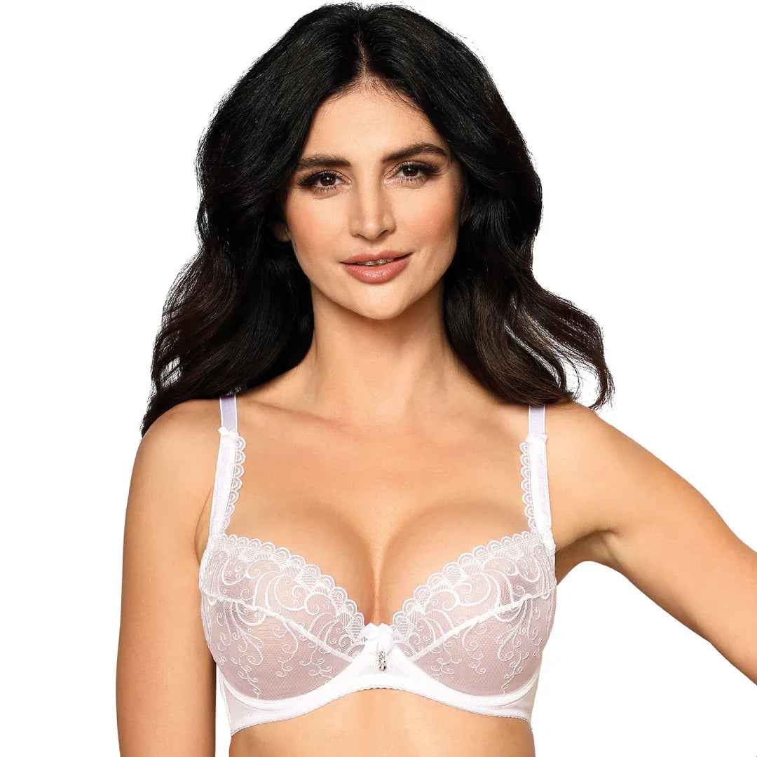 Bridal Sheer Lace Demi Cup Bra Roza Anuk White - STREET STYLE