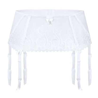 Bridal Sheer Mesh Embroidered Garter Belt Roza Anuk White - STREET STYLE
