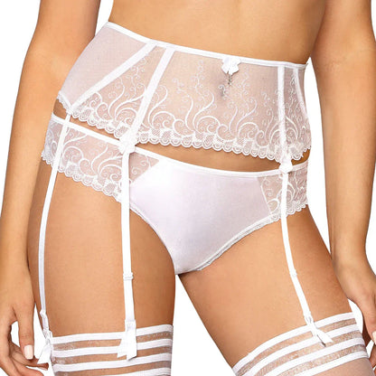 Bridal Sheer Mesh Embroidered Garter Belt Roza Anuk White - STREET STYLE