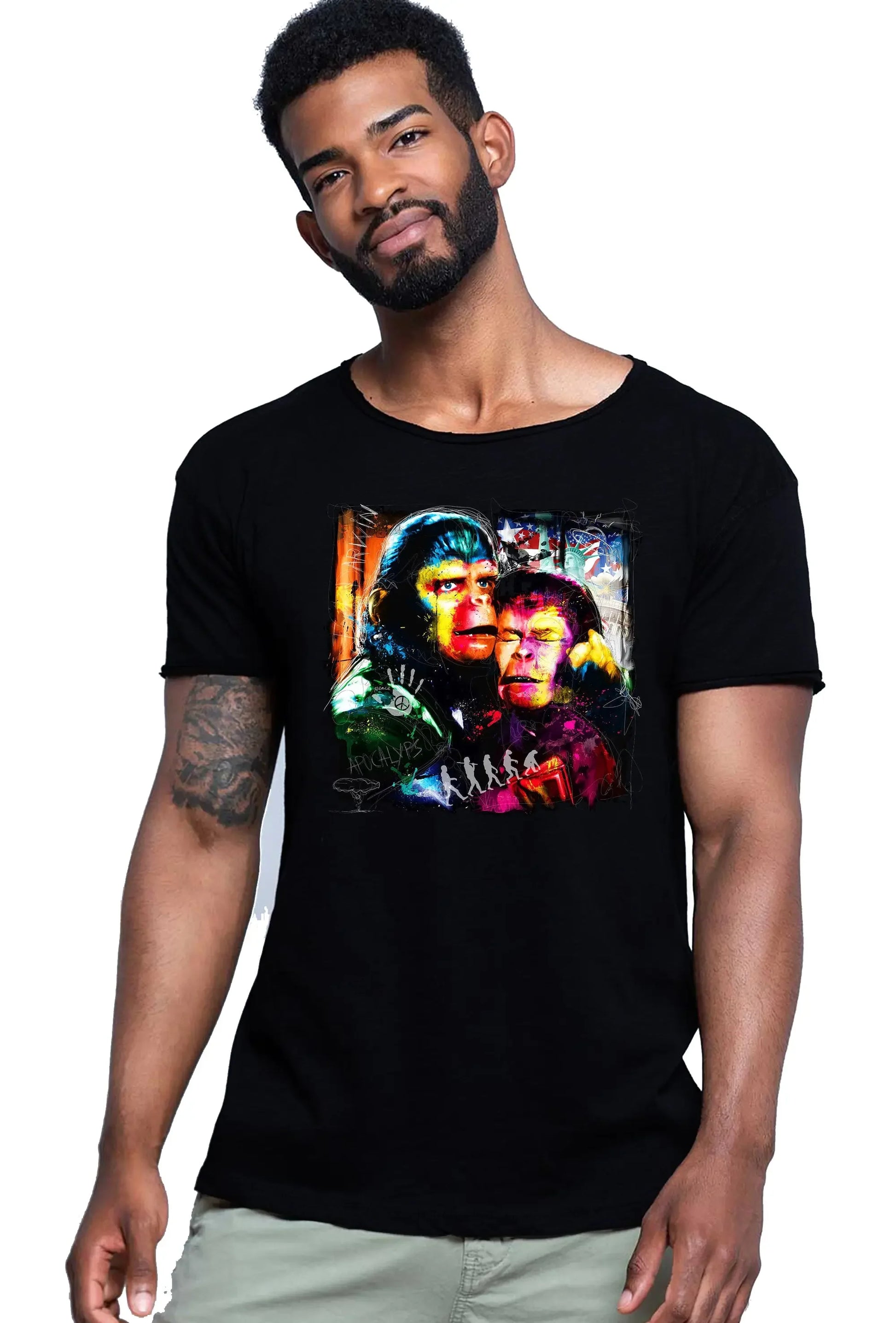 Apocalyps Pianeta delle Scimmie Color Stilizzato Film 18-20-33 T-shirt Urban Slub Men Uomo 100% Cotone Fiammato JK - STREET STYLE