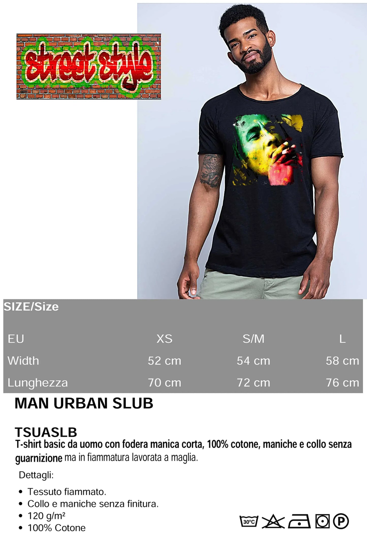 T-shirt nera streetwear uomo in cotone, stampa colorata urban, maniche corte, stile urban