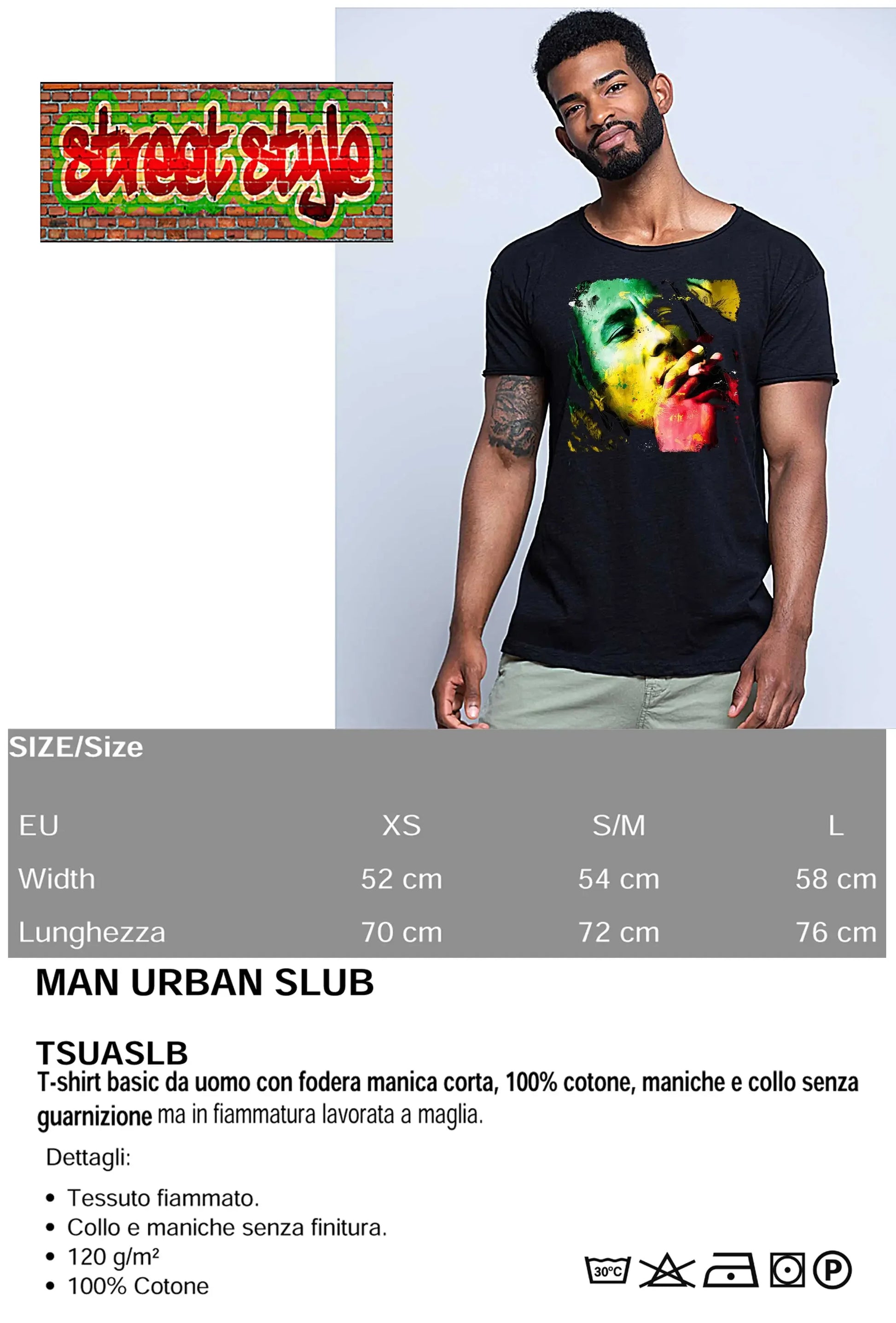 T-shirt nera streetwear uomo in cotone, stampa colorata urban, maniche corte, stile urban