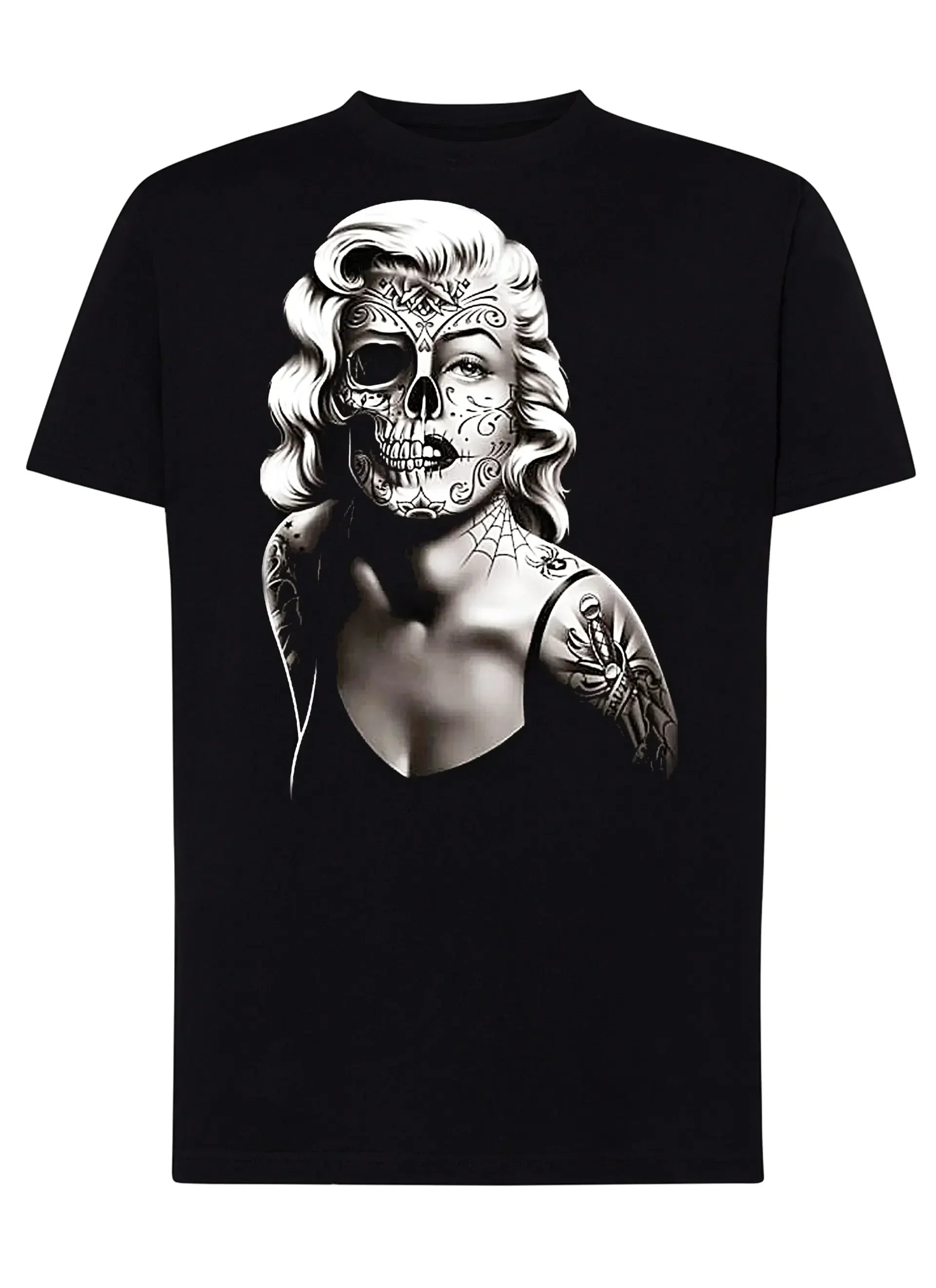 Biface Marilyn Monroe Skull Zombi Tattoo 9018-4 T-shirt Urban Men Uomo 100% Cotone Pettinato JK - STREET STYLE