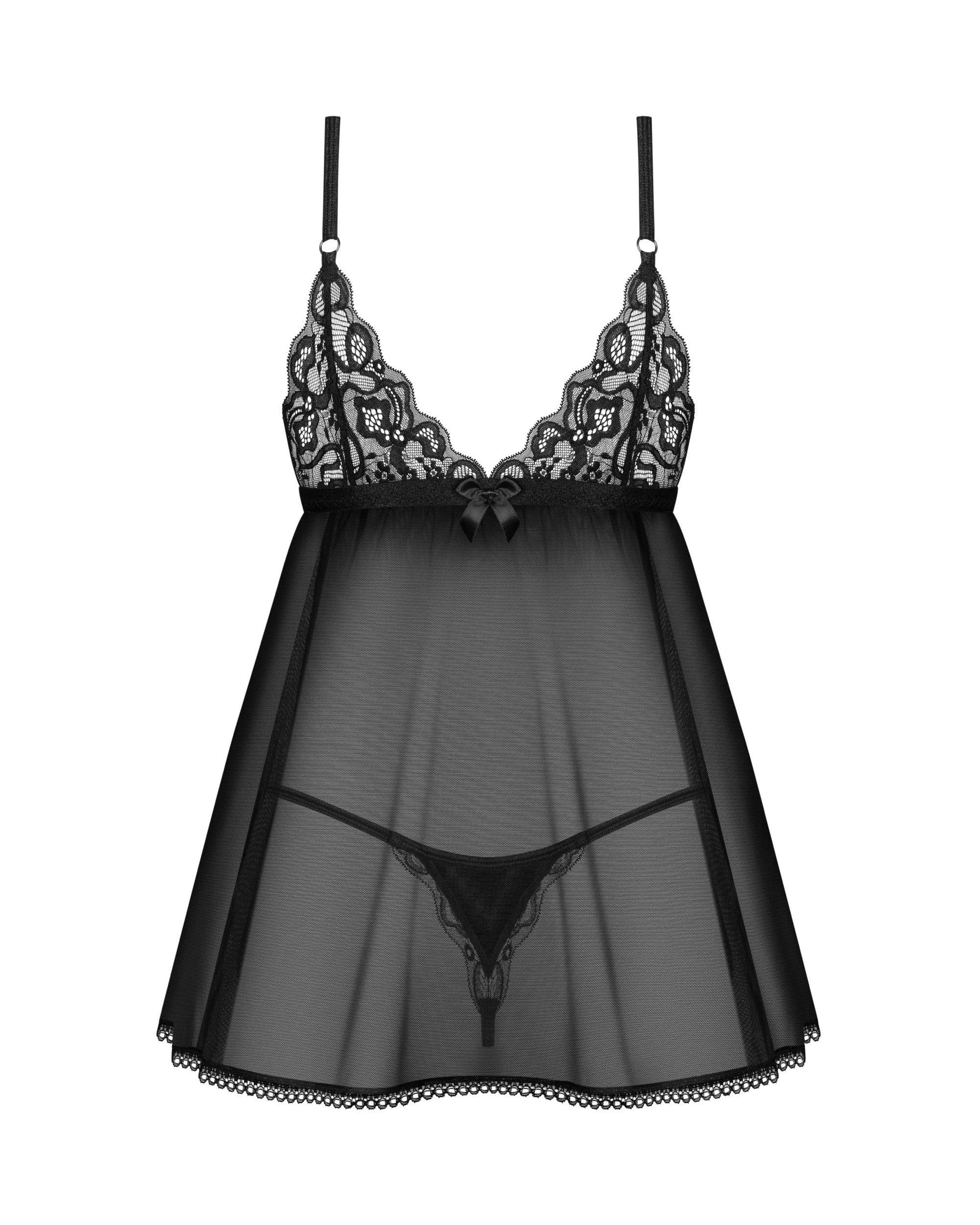 Black Sheer Mesh Babydoll Set Obsessive Blomentis - STREET STYLE