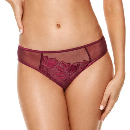 Sheer Mid Rise Bikini Panty Gorteks Coco Burgundy - STREET STYLE
