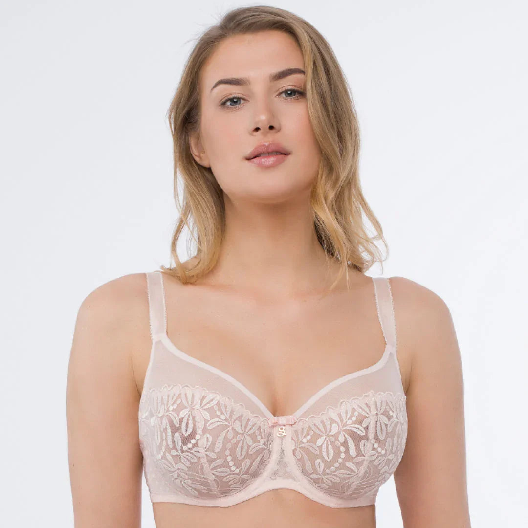 Sheer Mesh Embroidered Full Coverage Bra Donna - STREET STYLE