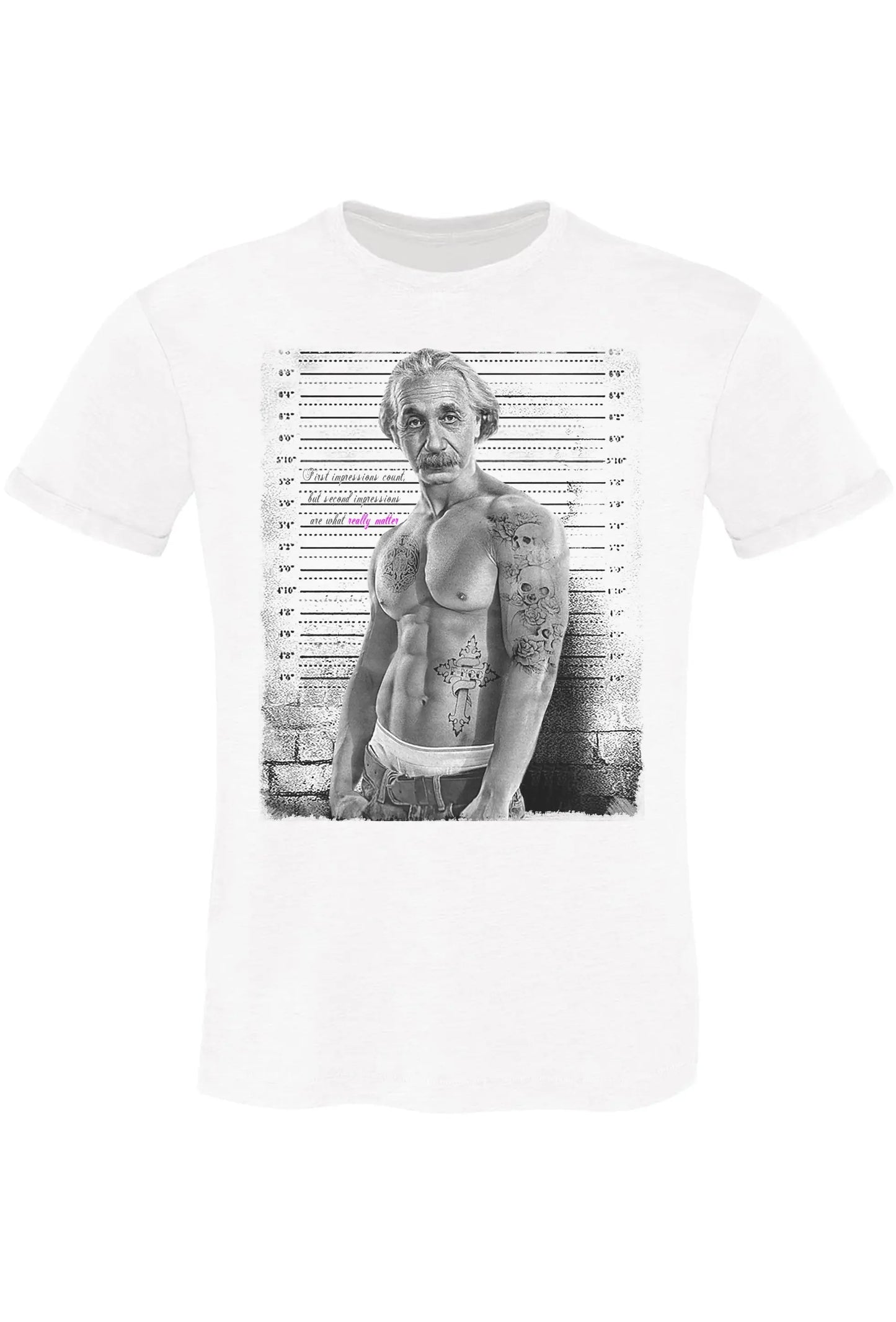 Einstein Tatuato Muscle Muscoloso Carcerato 2075-7 T-Shirt Urban Men Uomo 100% Cotone Fiammato BS - STREET STYLE
