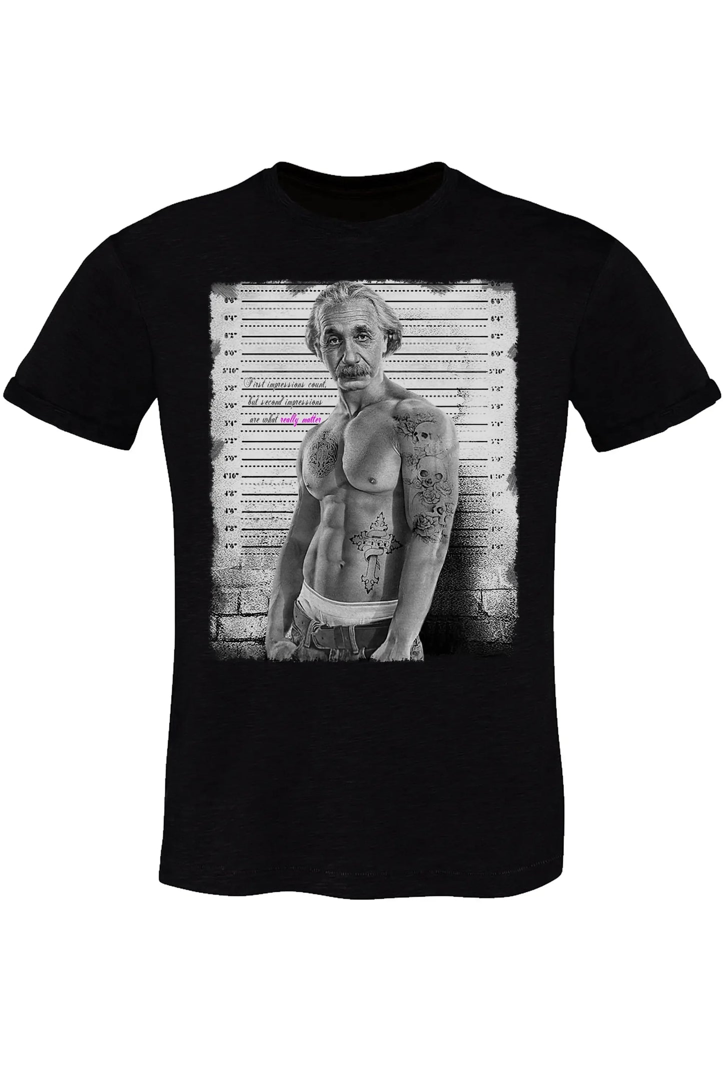 Einstein Tatuato Muscle Muscoloso Carcerato 2075-7 T-Shirt Urban Men Uomo 100% Cotone Fiammato BS - STREET STYLE