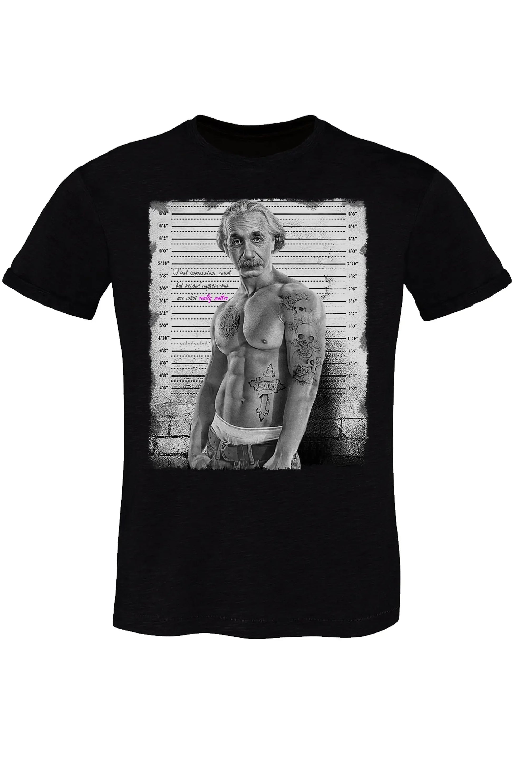 Einstein Tatuato Muscle Muscoloso Carcerato 2075-7 T-Shirt Urban Men Uomo 100% Cotone Fiammato BS - STREET STYLE