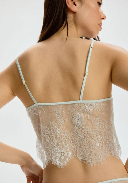 Sheer Eyelash Lace Cropped Cami Blush Serene Mint - STREET STYLE