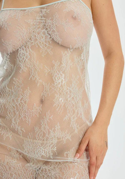 Sheer Eyelash Lace Slip Blush Serene Mint - STREET STYLE