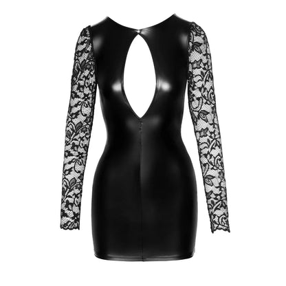 Sexy Open Front Power Wet Look Mini Dress Leather & Lace - STREET STYLE