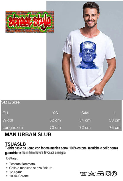 T-shirt Uomo Frankenstein Blu – Urban Slub 100% Cotone - STREET STYLE