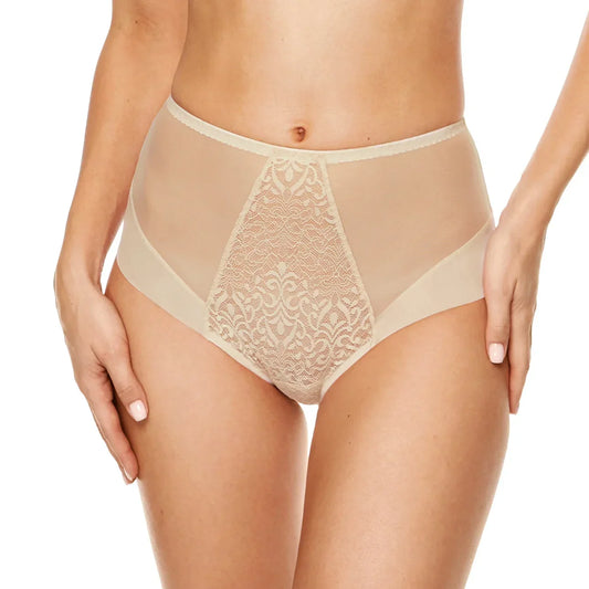Lace High Waist Full Brief Panty Gorteks Gabi Beige - STREET STYLE