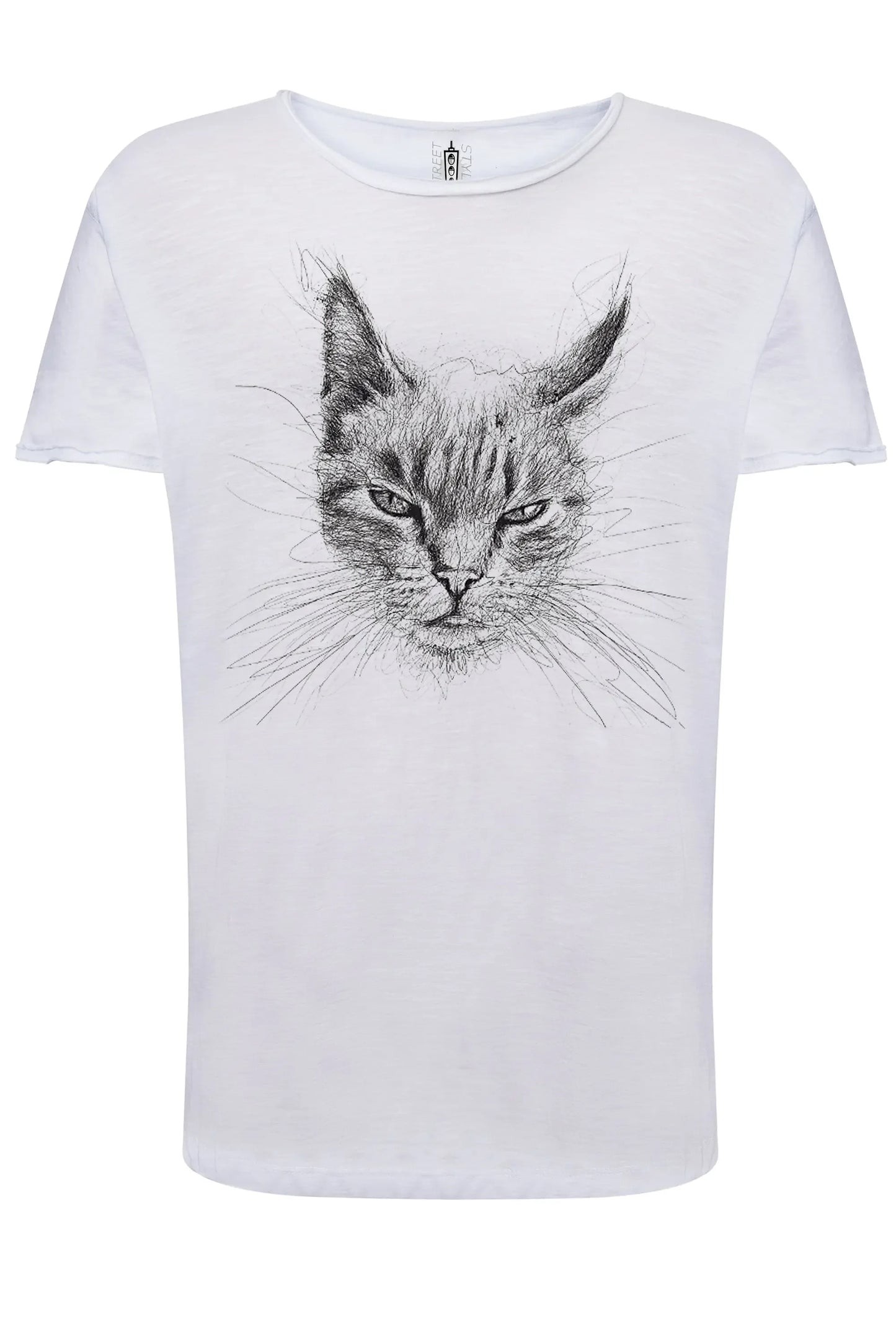 Gatto Stilizzato Color Cantante Soggetto 18-74 T-shirt Urban Slub Men Uomo 100% Cotone Fiammato JK - STREET STYLE