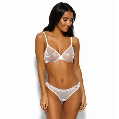 Sheer See Through Thong Panty Gossard Glossies White - STREET STYLE