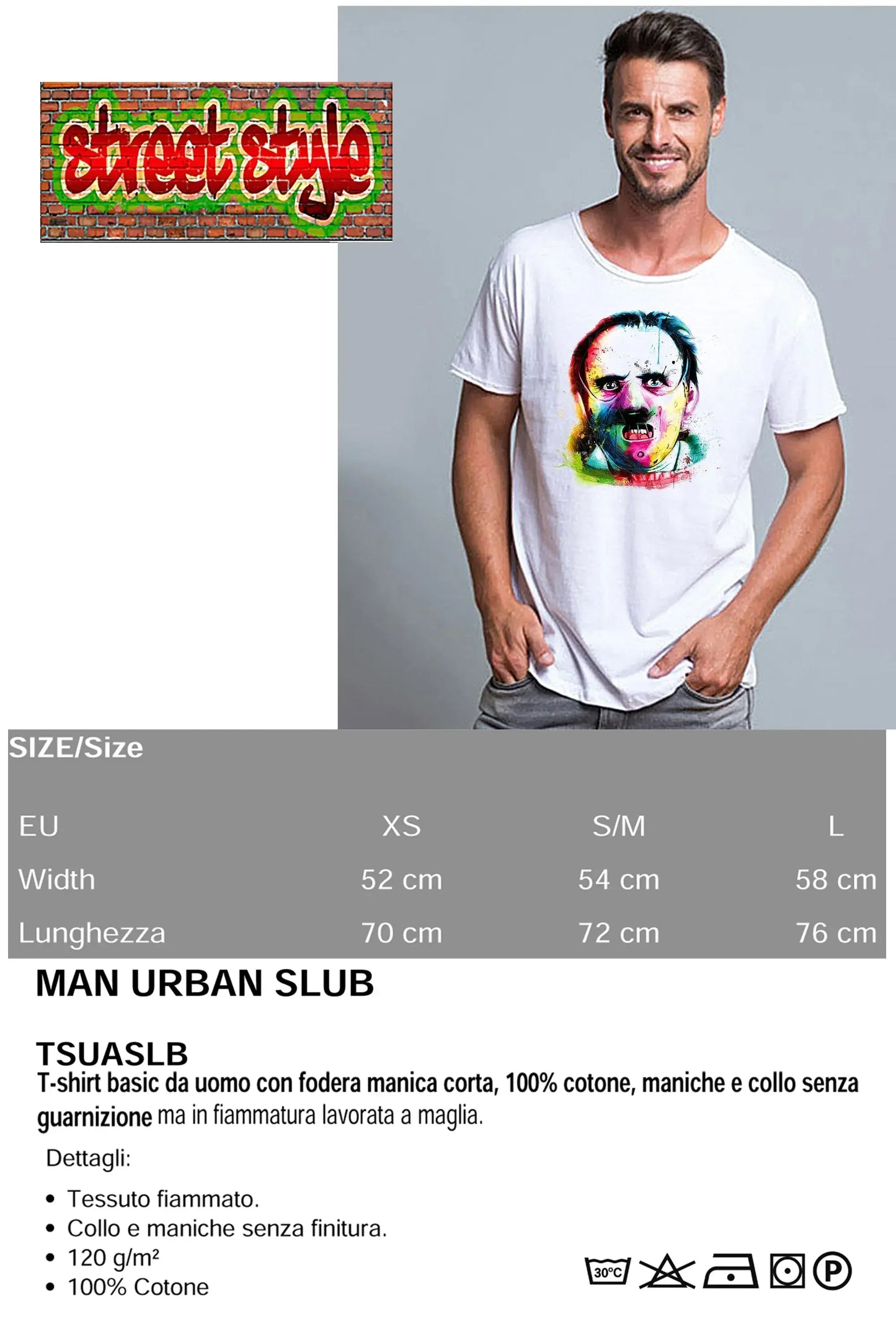 Hannibal Lecter Color Artistico Stilizzato 18-20-72-2 T-shirt Urban Slub Men Uomo 100% Cotone Fiammato JK - STREET STYLE