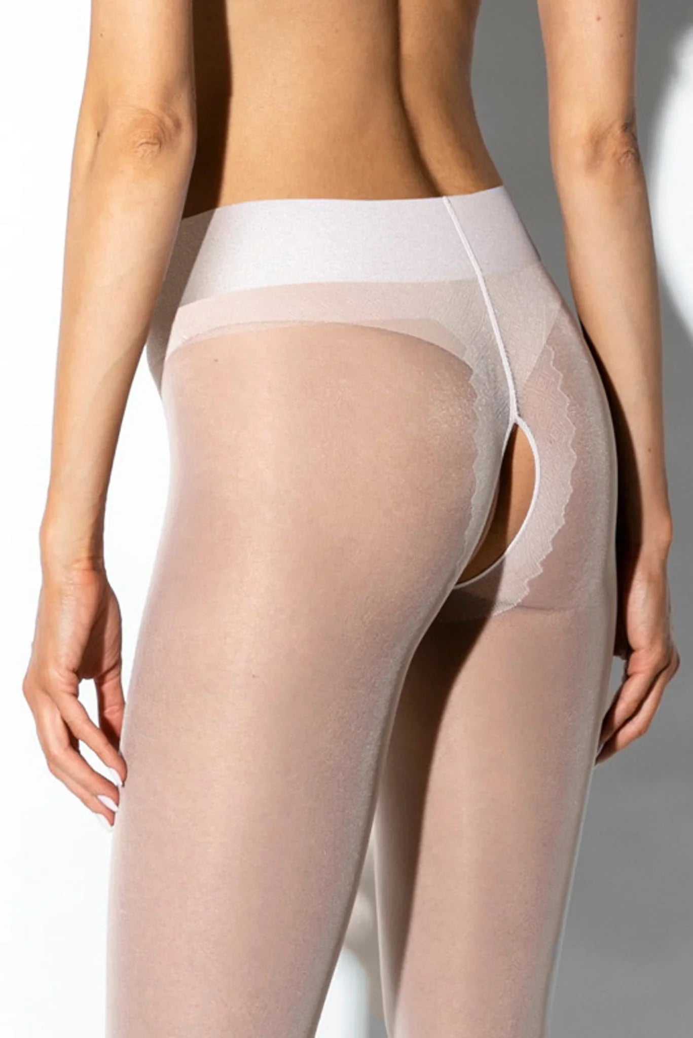 Open Crotch Pantyhose 20DEN Hip Gloss Amour White - STREET STYLE