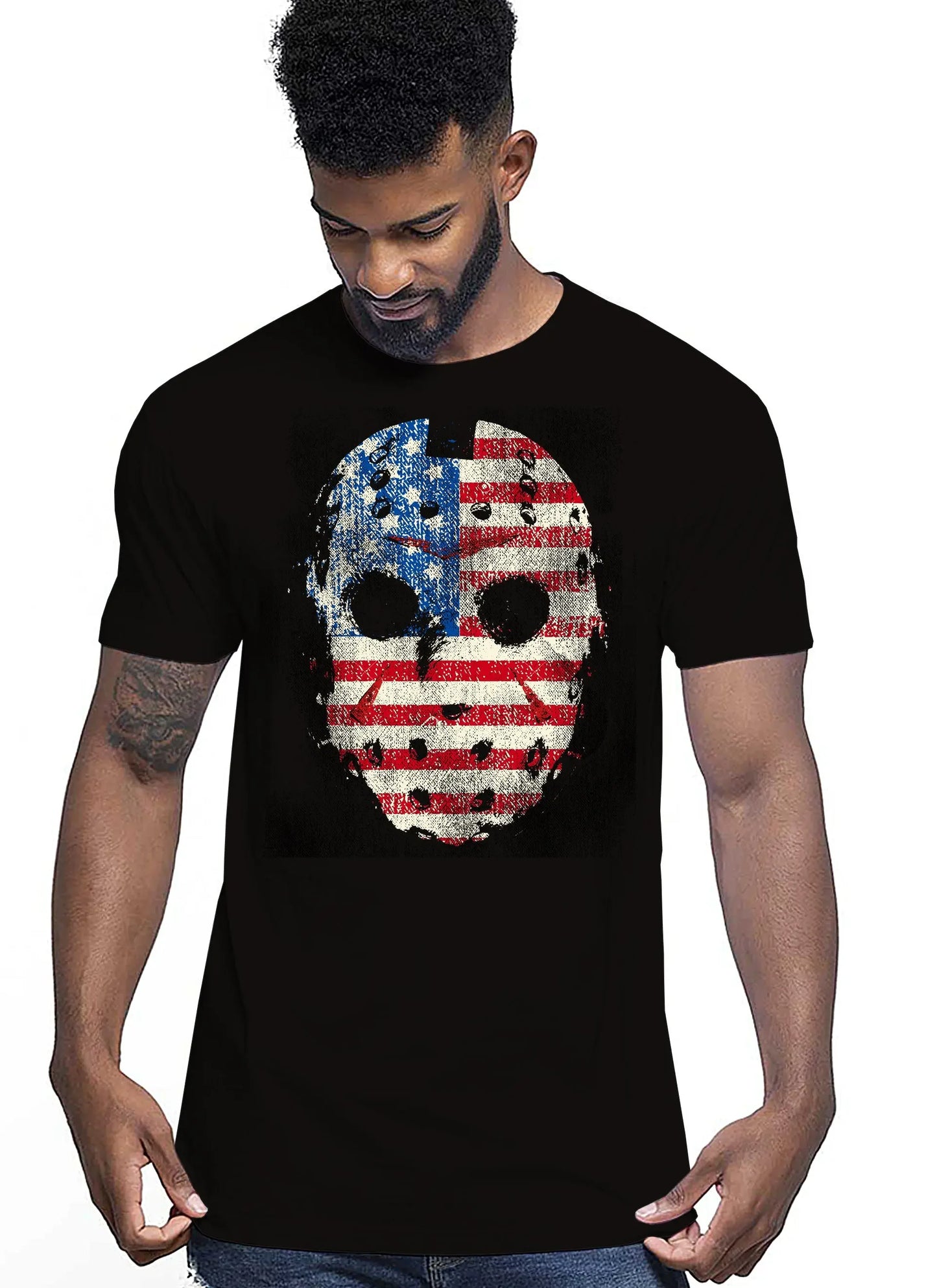 Jason Mask Black America Tattoo 10051 T-shirt Urban Men Uomo 100% Cotone Pettinato JK - STREET STYLE