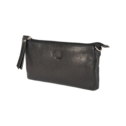 K0013AB | Women's shoulder bag in genuine full-grain leather, with light grain. Removable shoulder strap. Polished Nickel Accessories. Black colour. Dimensions: 20 x 10.5 x 2 cm. Packaging: TNT bag - STREET STYLE