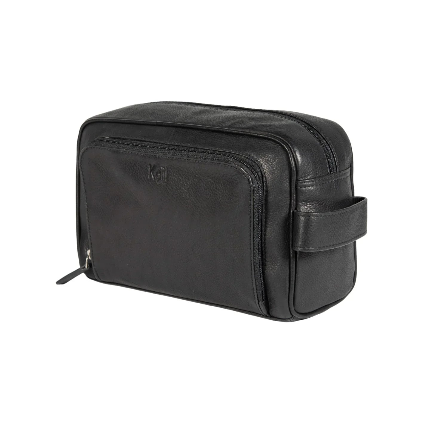 K0025AB | Beauty case with side handle in genuine full grain leather with light grain - Black colour. Zip closure, Dimensions: 25 x 16 x 12 cm. Packaging: TNT bag - STREET STYLE
