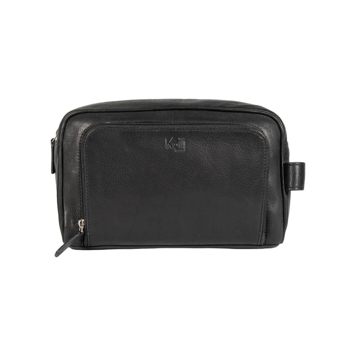 K0025AB | Beauty case with side handle in genuine full grain leather with light grain - Black colour. Zip closure, Dimensions: 25 x 16 x 12 cm. Packaging: TNT bag - STREET STYLE