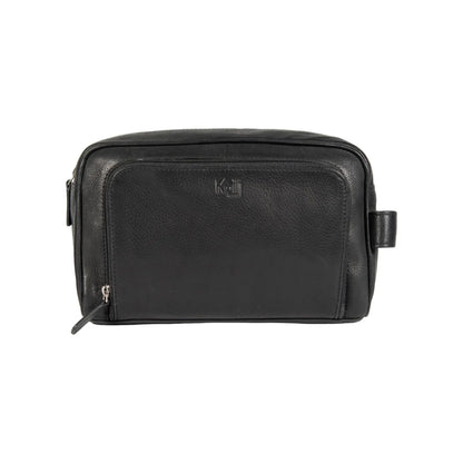 K0025AB | Beauty case with side handle in genuine full grain leather with light grain - Black colour. Zip closure, Dimensions: 25 x 16 x 12 cm. Packaging: TNT bag - STREET STYLE