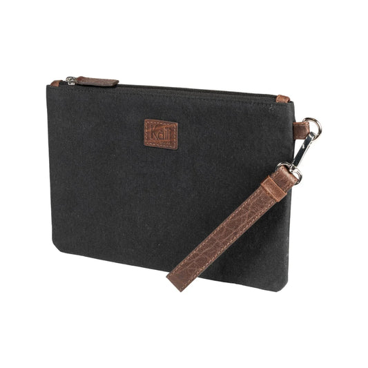 K0027AB | Wrist Bag in Canvas/Genuine Volanata Full Grain Leather - Black/Dark Brown Color - Polished Nickel Accessories. Dimensions: 25.5 x 17.5 x 1 cm - Packaging: TNT bag - STREET STYLE