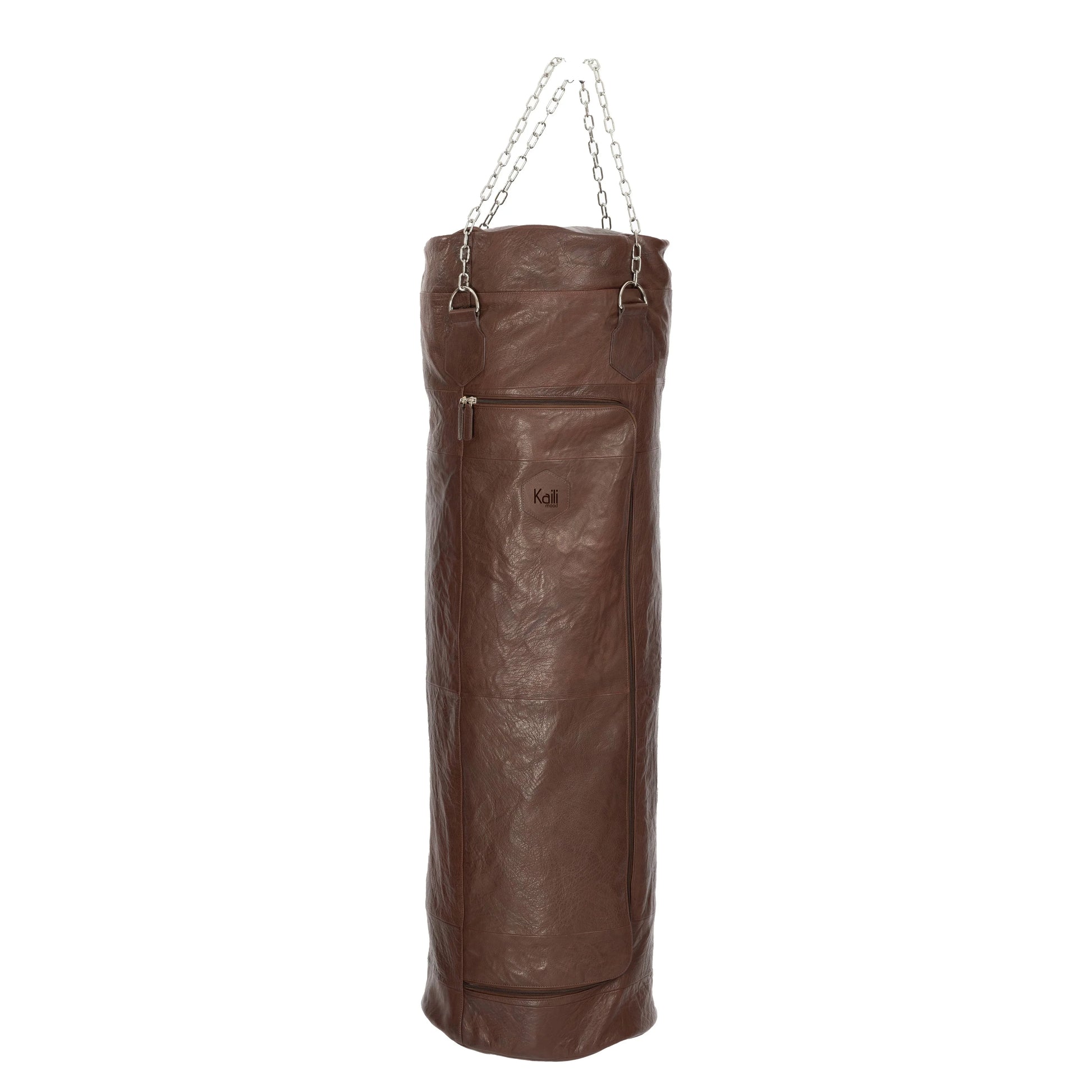 K0036BB | Punching Bag Container in Genuine Leather, Full Grain, Volante - Dark Brown Color - Accessories Polished Nickel. Dimensions: 35 x 35 x 120 cm - Packaging: TNT bag - STREET STYLE