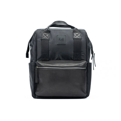 K0037AB | Water-repellent backpack in Waterproof Nylon/Genuine full-grain leather with light grain - Black color - Polished nickel accessories. Dimensions: 27 x 39 x 19 cm - Packaging: TNT bag - STREET STYLE
