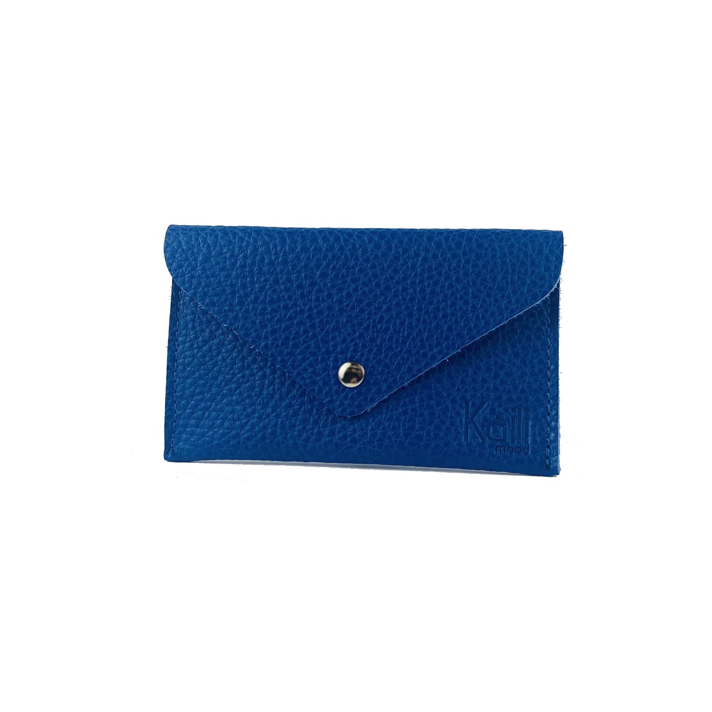 K0040DB | Sachet with flap Made in Italy in genuine full grain leather, dollar grain - Blue color - Dimensions: 13 x 8 x 0.5 cm - Packaging: Rigid bottom/lid gift box - STREET STYLE