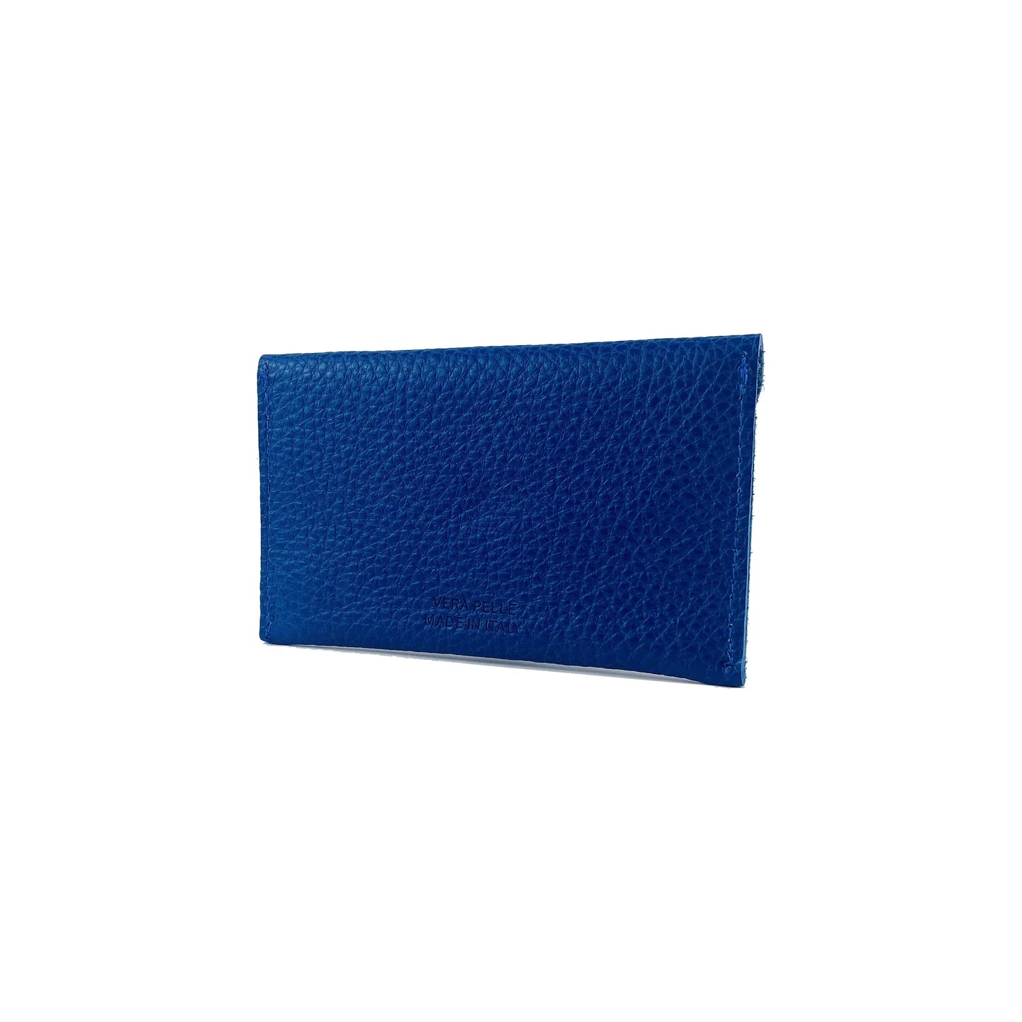 K0040DB | Sachet with flap Made in Italy in genuine full grain leather, dollar grain - Blue color - Dimensions: 13 x 8 x 0.5 cm - Packaging: Rigid bottom/lid gift box - STREET STYLE