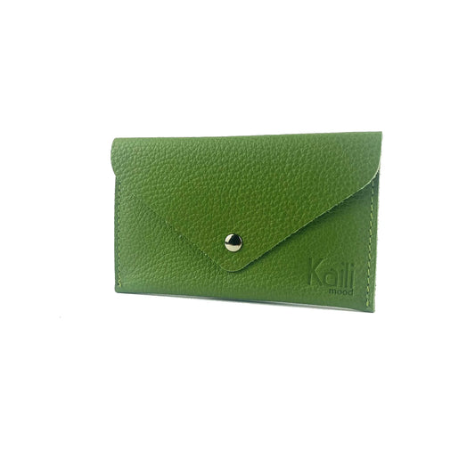 K0040EB | Bustina con pattina Made in Italy in Vera Pelle pieno fiore, grana dollaro - Colore Verde - Dimensioni: cm 13 x 8 x 0,5 - Confezione: Gift Box rigido fondo/coperchio - STREET STYLE