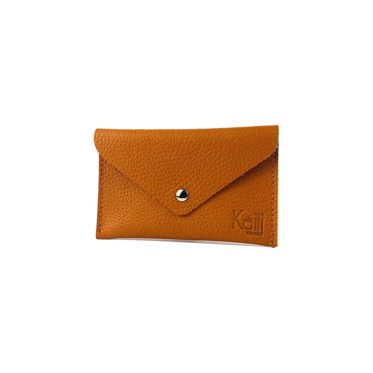 K0040LB | Sachet with flap Made in Italy in genuine full-grain leather, dollar grain - Orange color - Dimensions: 13 x 8 x 0.5 cm - Packaging: Rigid bottom/lid gift box - STREET STYLE