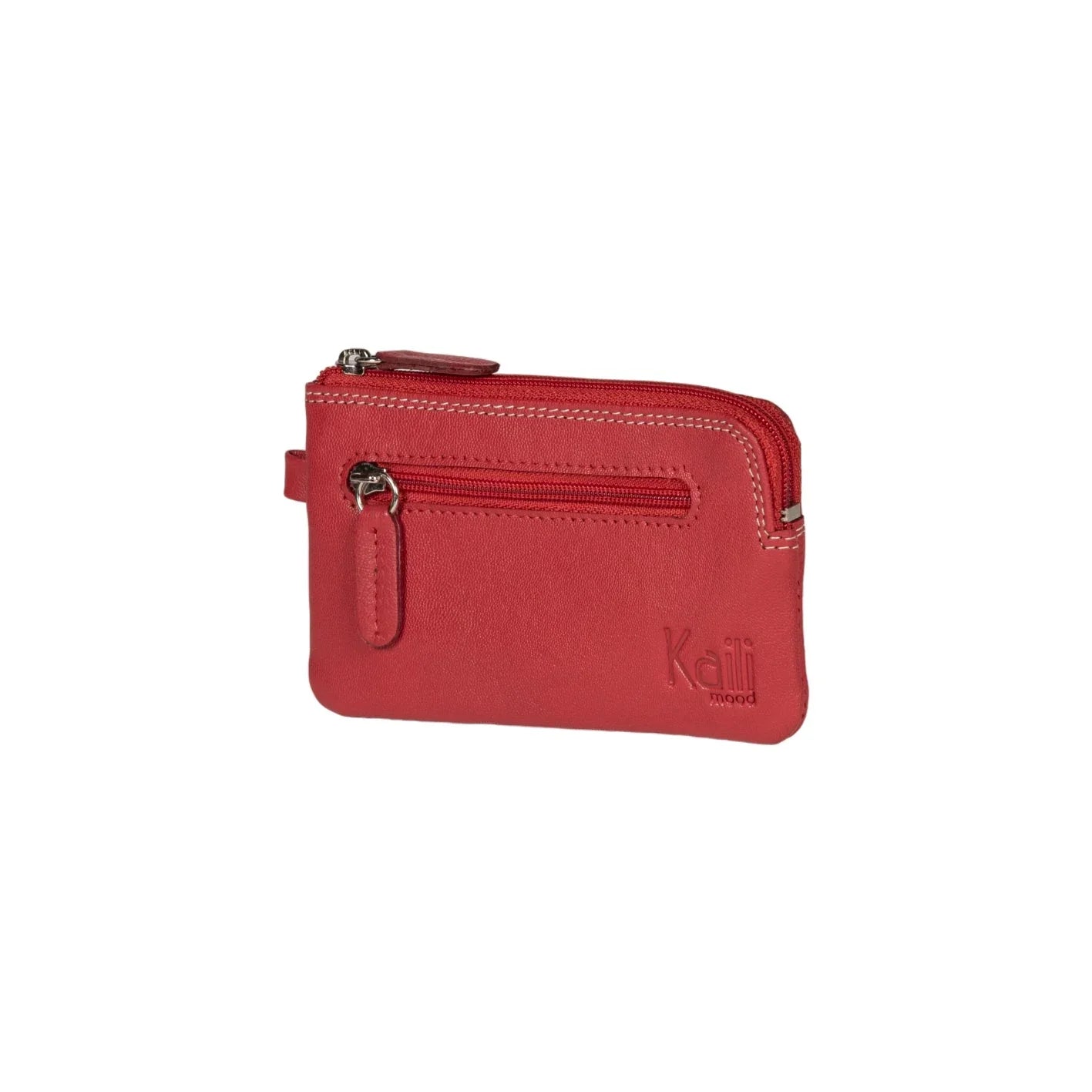 K10218VB | Keyring/Coin Purse in Genuine Leather Col.Red. Zipper Accessories Polished nickel. Dimensions: 12 x 7 x 0.5 cm. Packaging: Rigid bottom/lid gift box - STREET STYLE