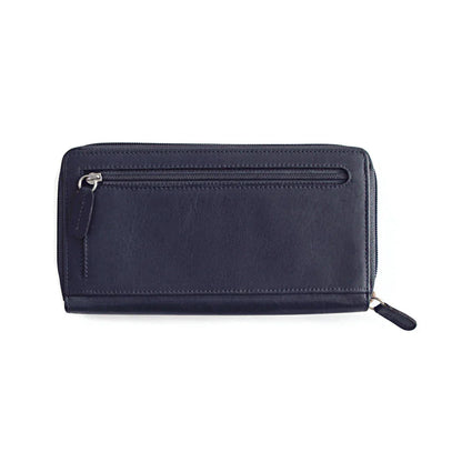 K10438DB | Portafogli Donna in Vera Pelle Liscia, pieno fiore. Colore Blu. Stampa a caldo allover. Dimensioni da chiuso: cm 18,5 x 10 x 2,5. Confezione: Gift Box rigido fondo/coperchio - STREET STYLE